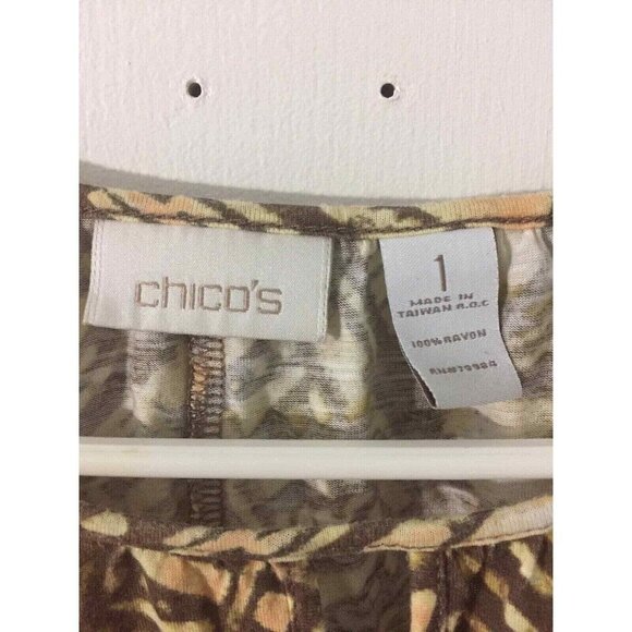 Chico's Brown Aztec Tie Die Short Sleeve Pattern Tee Women Sz 1 - Picture 3 of 6